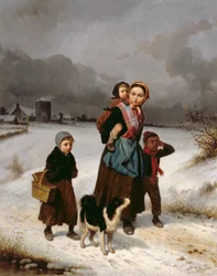 Mother and Children in the Snow